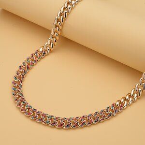 Multi Color Austrian Crystal Curb Link Chain Necklace 18-22 Inches